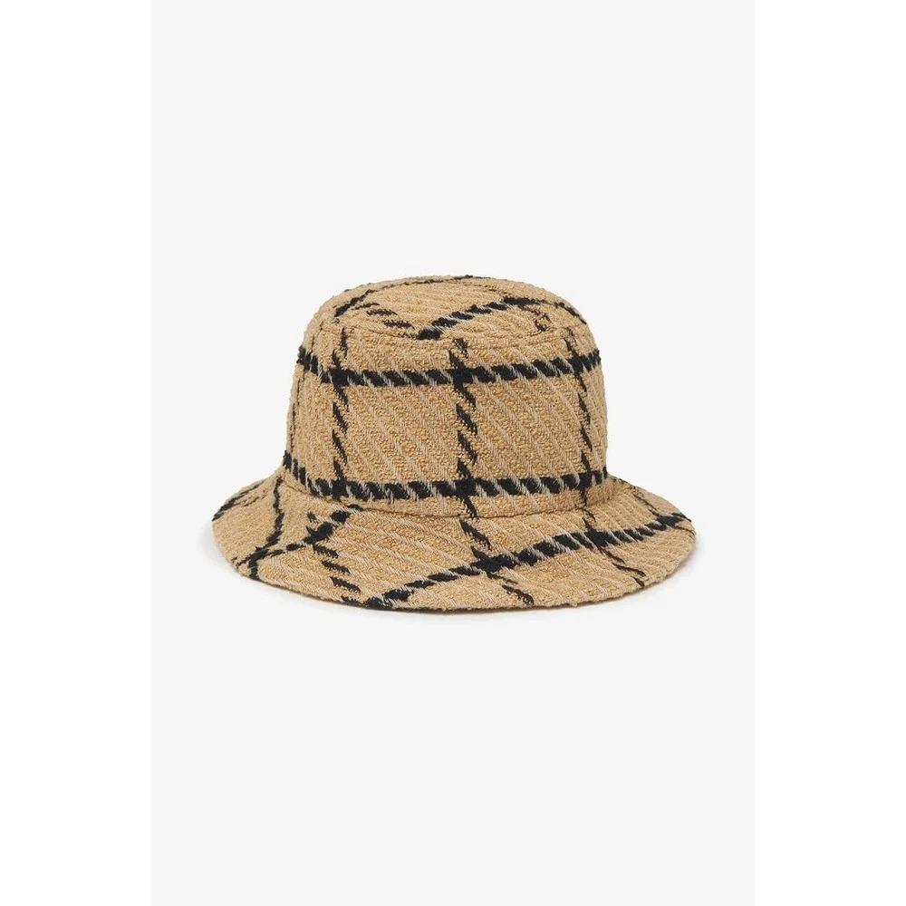 Anine Bing Cleo Bucket Hat Womens Size‎ M/L Tan Black Plaid Tweed Wool Blend